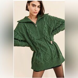 Free People Olive Green Oversized Sweater